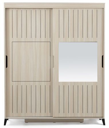 Armoire adulte chêne clair 2 portes coulissantes avec miroir Marka - 8 tailles