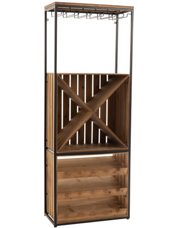 Armoire bar bois massif foncé et pieds métal noir Corai L 60 cm