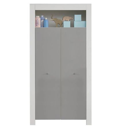 Armoire bébé 2 portes mélaminé gris et blanc Evans