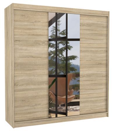 Armoire chambre adulte 2 portes coulissantes bois et miroir ZAFA 200 cm