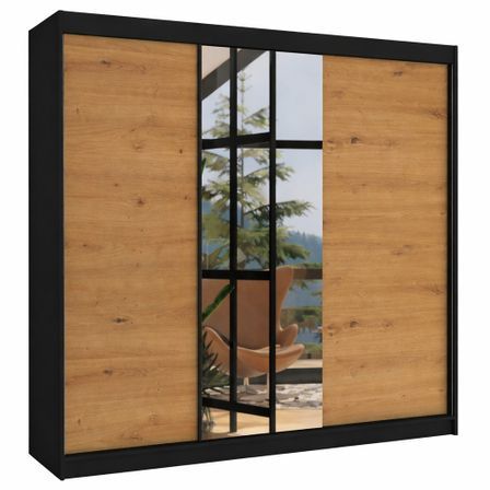 Armoire chambre adulte 2 portes coulissantes bois et miroir ZAFA 200 cm