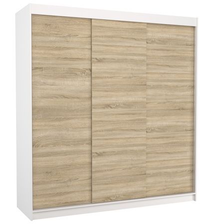 Armoire chambre adulte blanche et bois clair 3 portes coulissantes Kamia 200 cm