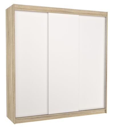 Armoire chambre adulte bois clair et blanc 3 portes coulissantes Kamia 200 cm