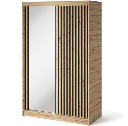 Armoire chambre adulte MERIKO 120 cm Chêne artisan et miroir