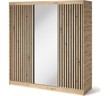Armoire chambre adulte MERIKO 180 cm Chêne artisan et miroir