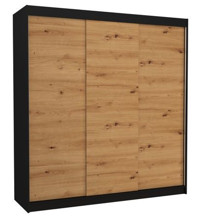 Armoire chambre adulte noir et bois artisan 3 portes coulissantes Kamia 200 cm