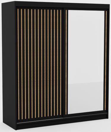 Armoire coulissante BIZEN avec lames décor bois et miroir – Moderne et chaleureux