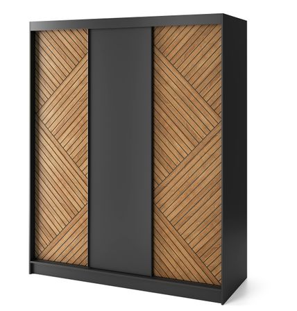 Armoire coulissante SOKAT – Chêne caramel & noir mat