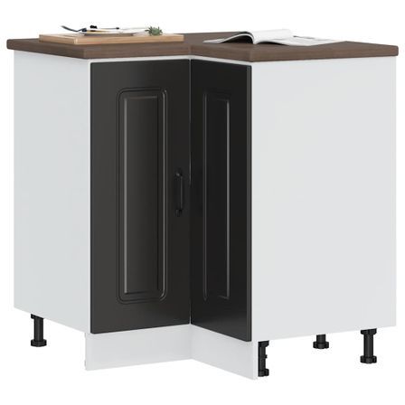 Armoire d'angle de cuisine Kalmar noir bois d'ingénierie