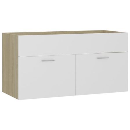 Armoire d'évier Blanc et chêne sonoma 90x38,5x46 cm