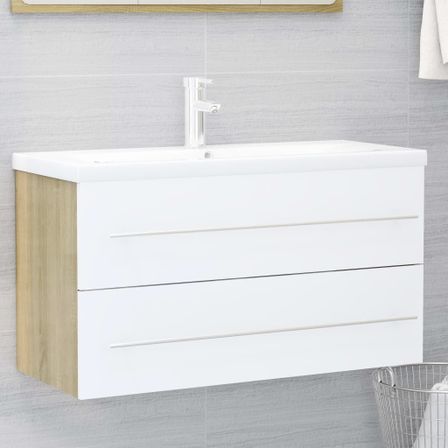 Armoire d'évier et lavabo intégré Blanc/chêne sonoma 2
