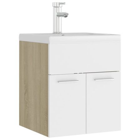 Armoire d'évier et lavabo intégré Blanc/chêne sonoma 5