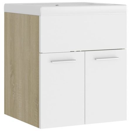 Armoire d'évier et lavabo intégré Blanc/chêne sonoma 4