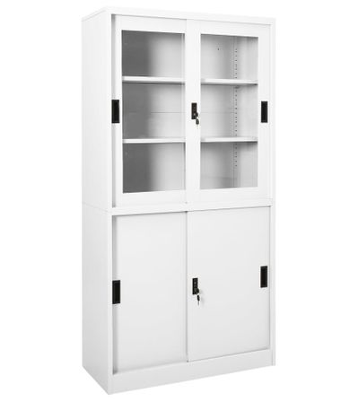 Armoire de bureau et porte coulissante Blanc 90x40x180 cm Acier 2