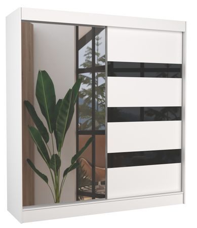 Armoire de chambre 1 porte blanche et noir laquée 1 porte miroir Voka - 3 tailles