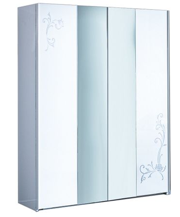 Armoire de chambre 2 portes coulissantes bois laqué blanc et argent Dany 182 cm