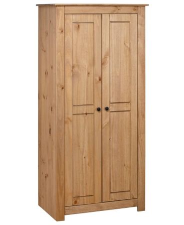 Armoire de chambre 2 portes en bois de pin massif Autika 80 cm – Élégance rustique et polyvalence