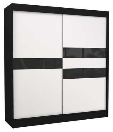 Armoire de chambre noir à portes coulissantes bois blanc mat et noir laqué Korza - 3 tailles