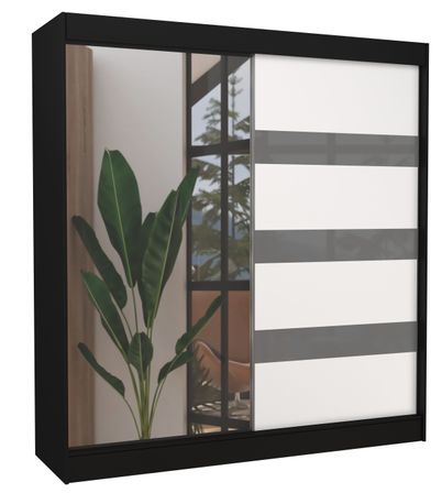 Armoire de chambre noire 1 porte blanche et grise laquée 1 porte miroir Voka - 3 tailles