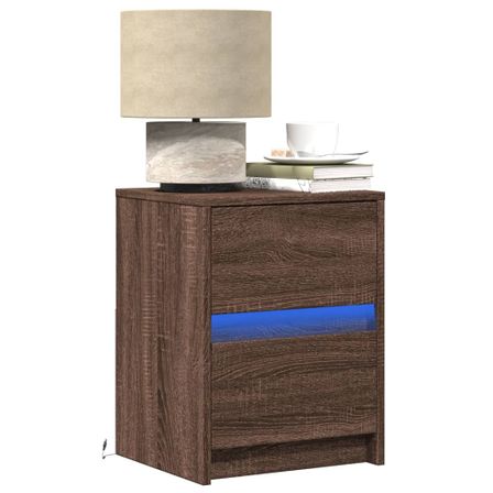 Armoire de chevet et lumières LED chêne marron bois ingénierie