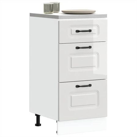 Armoire de cuisine Kalmar blanc brillant bois ingénierie