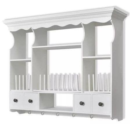 Etagère murale de cuisine murale 4 tiroirs 4 étagères bois blanc Kapci
