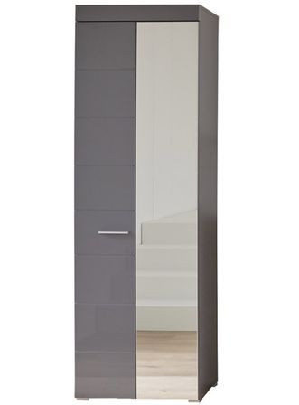 Armoire de rangement 1 porte gris brillant 1 porte miroir Kelia 62 cm