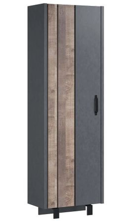 Armoire de rangement 1 porte mélaminé gris mat et chêne foncé Yanis