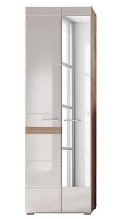 Armoire de rangement 1 porte miroir 1 porte blanc brillant et chêne clair Varok 62 cm