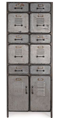 Armoire de rangement vintage acier argenté 2 portes 10 tiroirs Zaka 65.5 cm