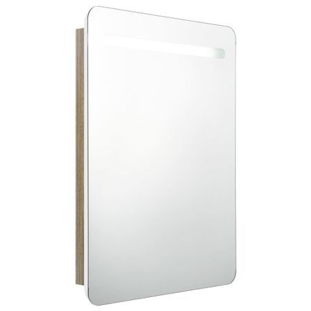 Armoire de salle de bain à miroir LED Blanc et chêne 60x11x80cm