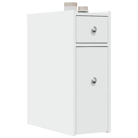 Armoire de salle de bain étroite avec roulettes blanc