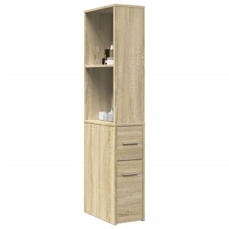 Armoire de salle de bain étroite avec roulettes chêne sonoma