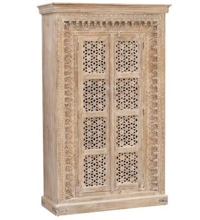 Armoire de salon ALAMBIA – Bois massif de manguier blanchi – 2 portes – 110 cm