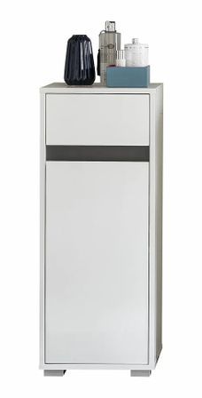 Armoire de toilette au sol 1 tiroir 1 porte bois MDF blanc Sabine