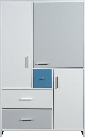Armoire enfant 3 portes 3 tiroirs bois blanc et bleu Candy Blue