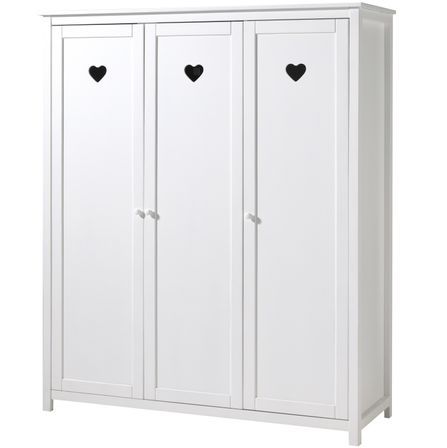 Armoire enfant 3 portes AMORI – Blanc laqué, esprit romantique & grand rangement