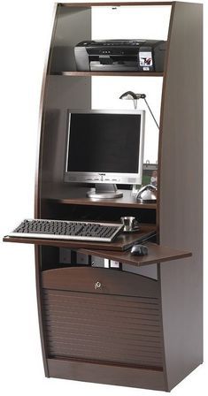 Armoire informatique à rideaux bois wengé Patrick 60 cm