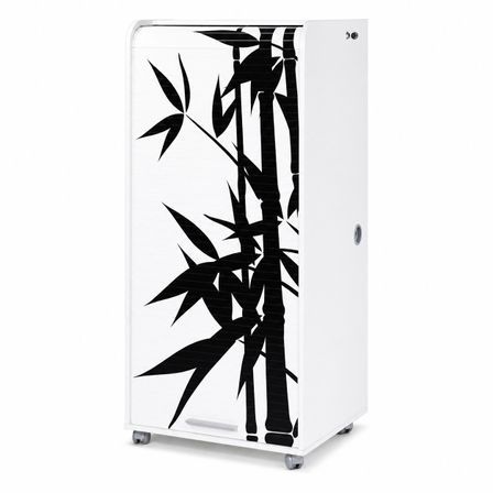 Armoire informatique mobile blanche ORGA 140 cm – Bureau compact avec rideau, tiroirs et rangements
