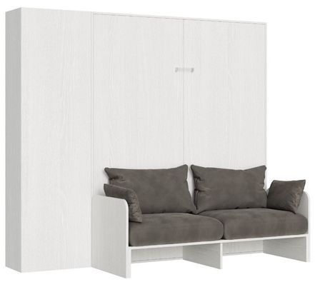 Armoire lit 140x190 cm avec canapé et colonne de rangement bois blanc Kanto