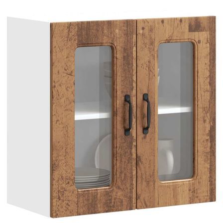 Armoire murale de cuisine avec porte en verre Kalmar vieux bois