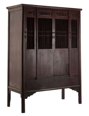 Armoire orientale 2 portes 2 tiroirs cyprès massif foncé Olonia