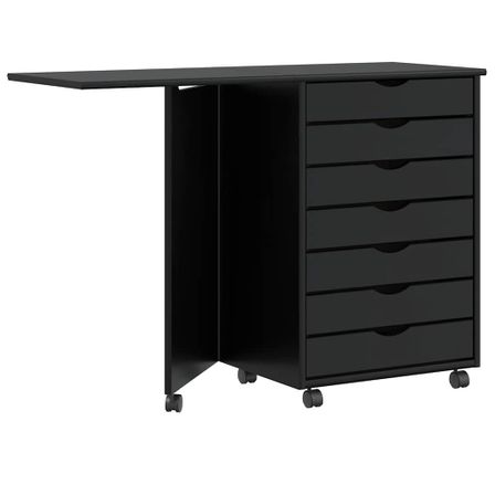 Armoire roulante avec bureau MOSS noir bois de pin solide