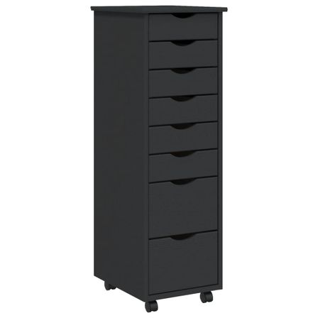 Petite armoire de bureau en bois pin massif sur roulettes Klasko H 103 cm - 8 tiroirs