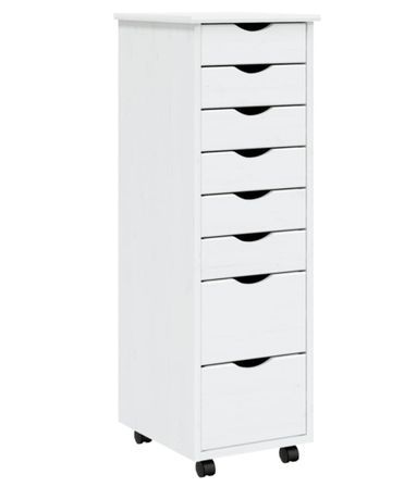 Petite armoire de bureau en bois pin massif sur roulettes Klasko H 103 cm - 8 tiroirs