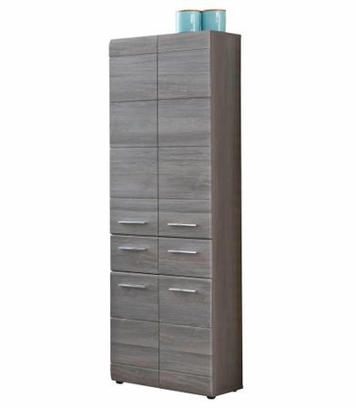 Armoire salle de bain 4 portes 2 tiroirs mélaminé gris Bezzi