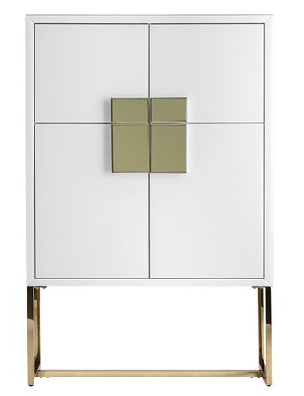 Bahut art déco 2 portes bois de manguier blanc et acier doré Norea 100 cm