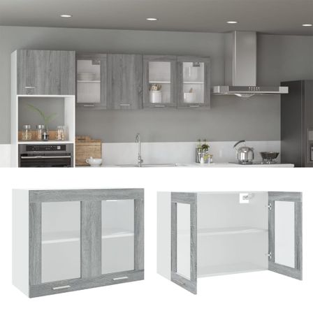 Armoire vitrée suspendue Sonoma gris 80x31x60cm Bois ingénierie