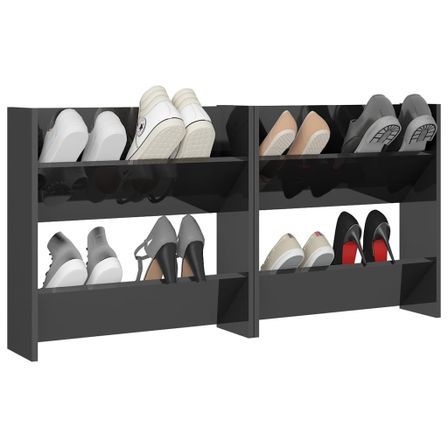 Armoires à chaussures murales 2 pcs Gris brillant 60x18x60 cm