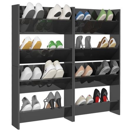 Armoires à chaussures murales 4 pcs Gris brillant 60x18x60 cm